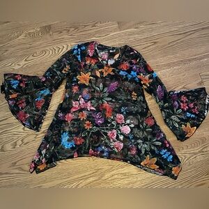 Dor Dor Couture Bell‎ Sleeve Top Mesh Cover Up Tunic Whimsey Goth Asymmetrical